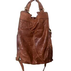 Lucky Brand Abbey Road Fold Over Crossbody Leather Messenger Bag Brown